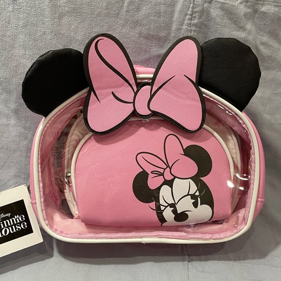 NEW Walt Disney Minnie Mouse Pink Bow 3 Piece Makeup Travel Bag Set - Picture 2 of 3
